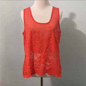 Love Culture orange sheer flower lace tank